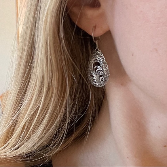 Silver Boho Drop Earrings Balinese - Picture 2 of 2